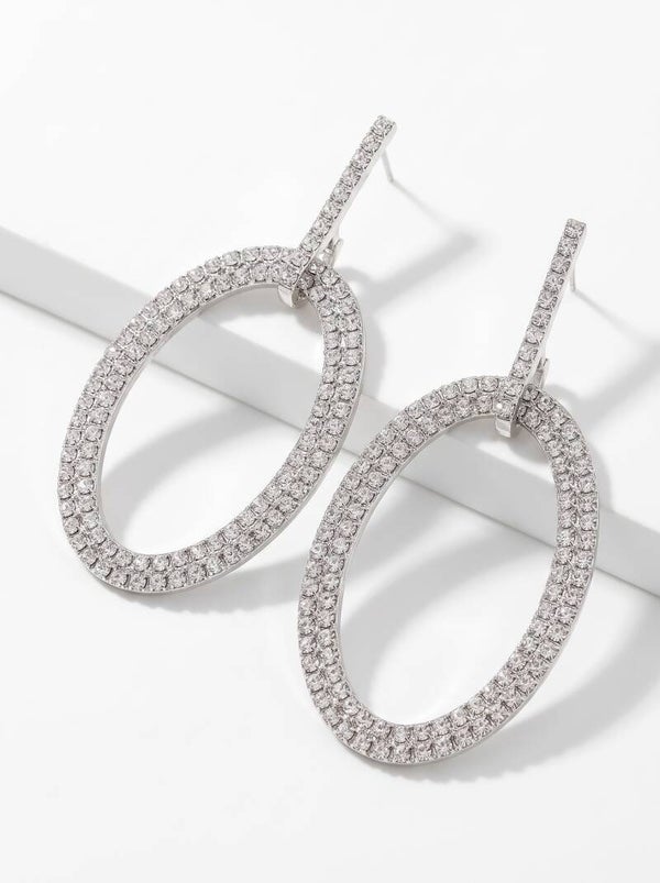 Zilveren Schakel Oorbellen met Strass