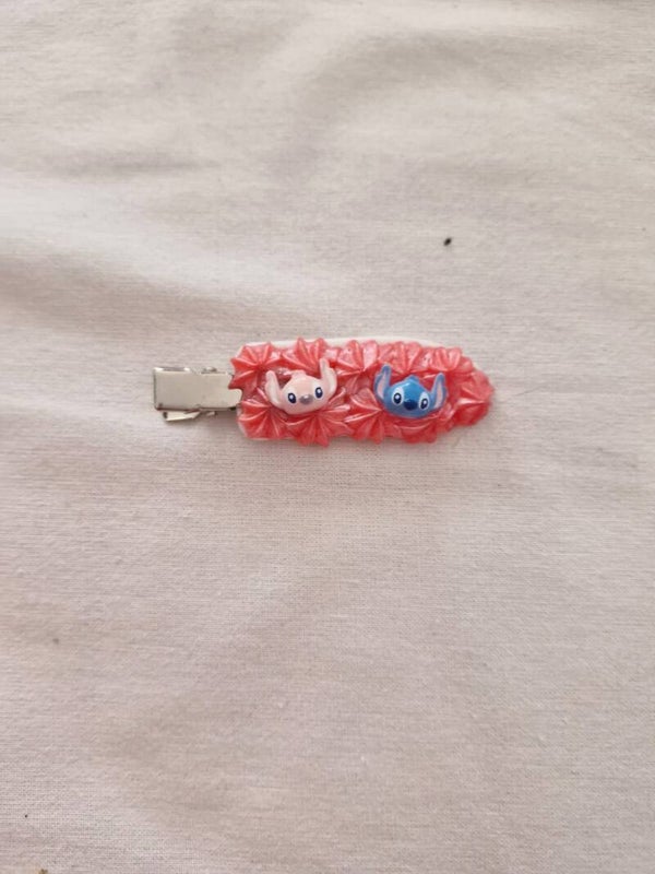 Haarspeltjes roze Stitch en Angel