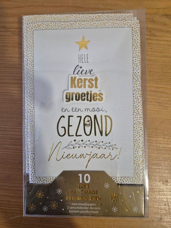 10 handmade Kerstkaarten met enveloppen