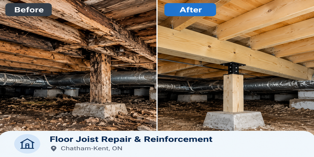 Before and after structural floor repair