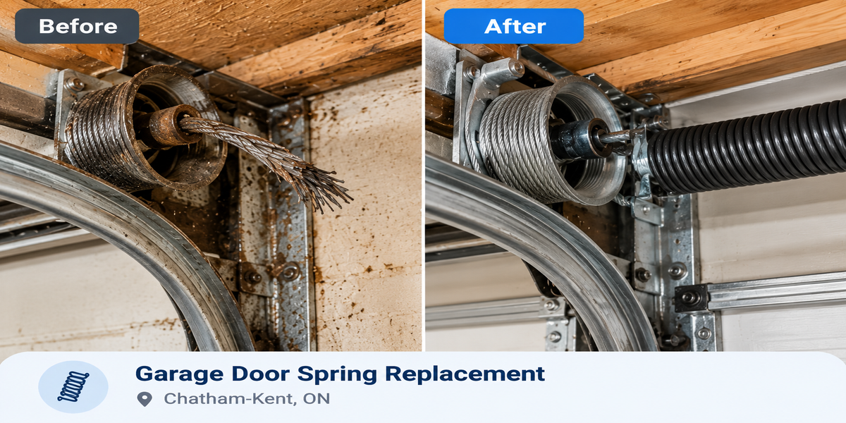 Before and after garage door spring replacement