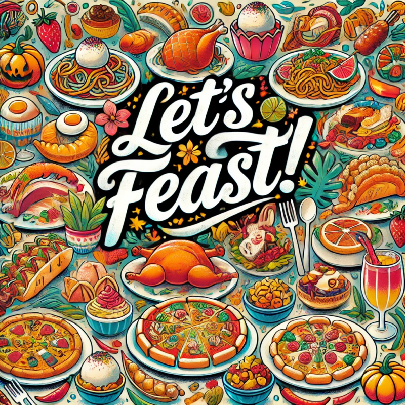 AI-generated image of a mixed cuisine food spread indicating a feast.