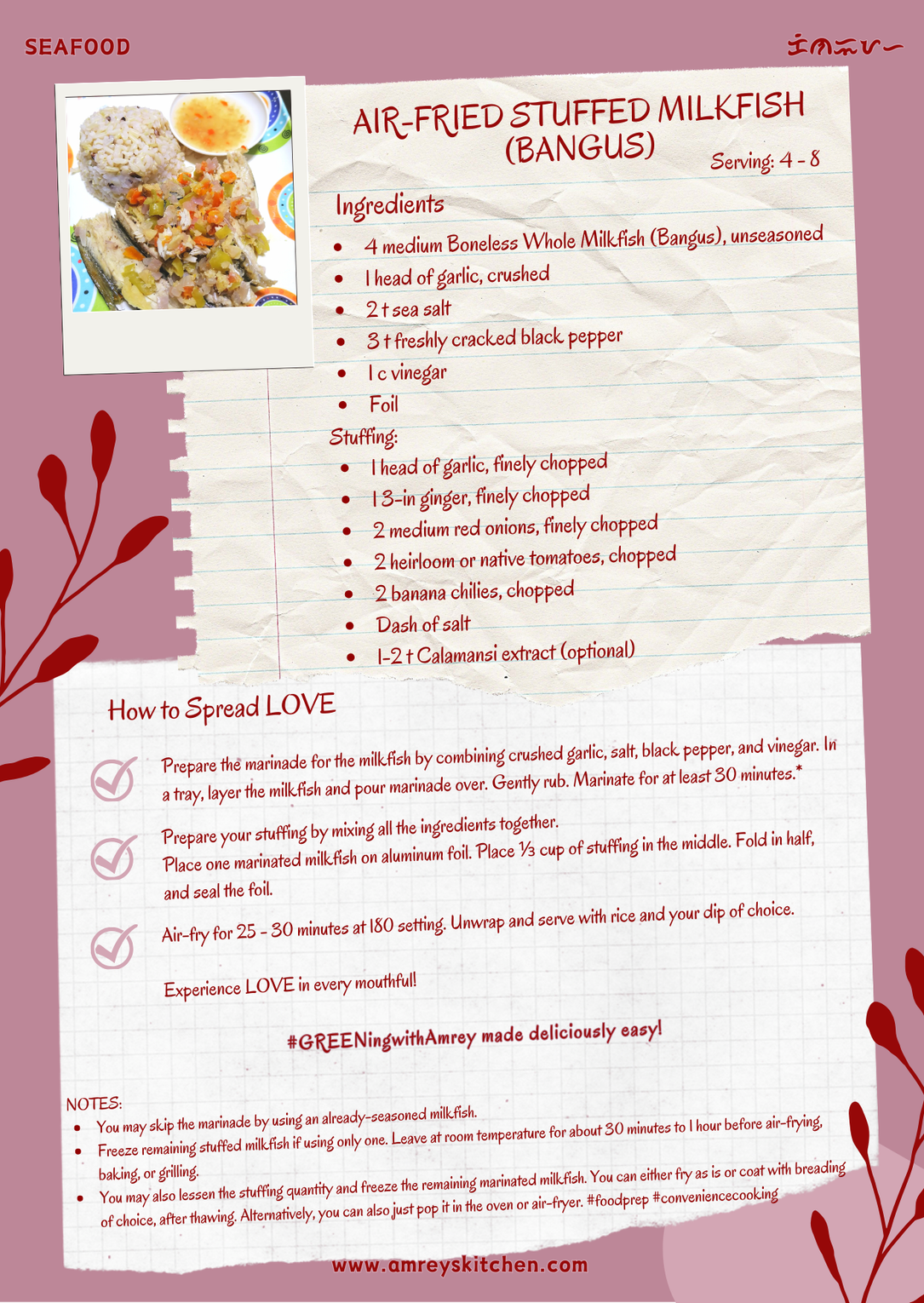 Air-Fried Stuffed Milkfish (Bangus) by Amrey Boquiren of Amrey's Kitchen™ recipe card using Canva.