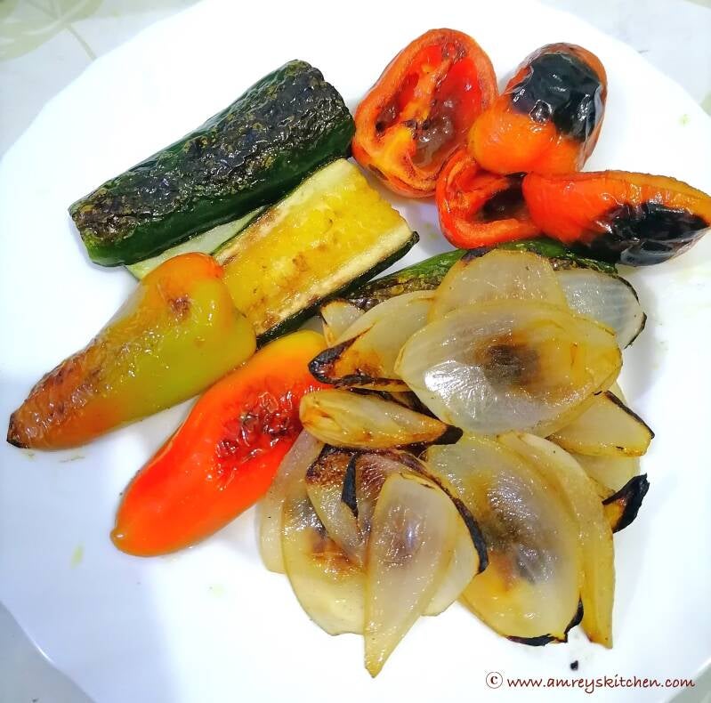 Pan-Fried Vegetables Cucumber Tomatoes White onions Red Capsicum. Recipe and photo by Amrey Boquiren of Amrey’s Kitchen™.