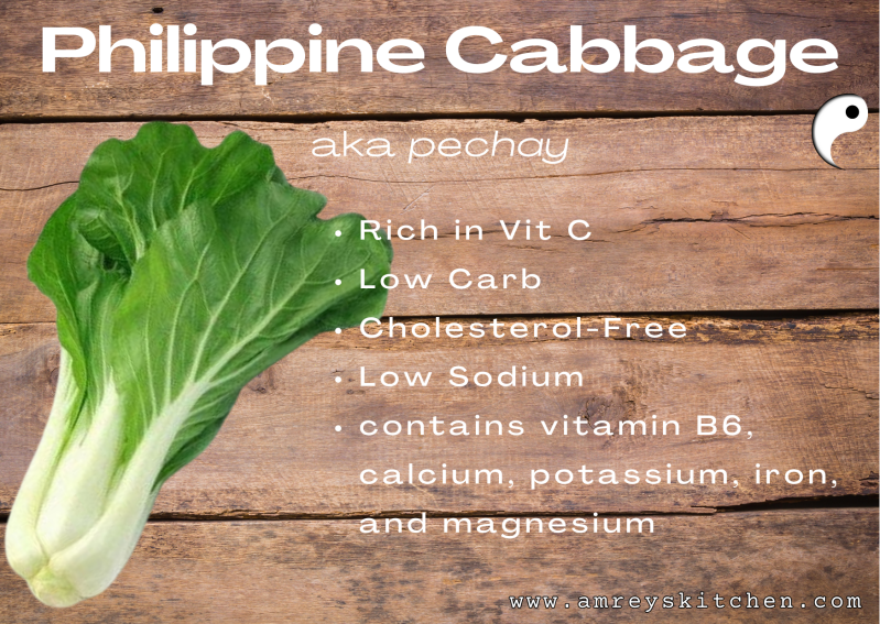 Philippine Cabbage aka Pechay ingredient benefits profile card with TCM type by Amrey Boquiren of Amrey’s Kitchen™.