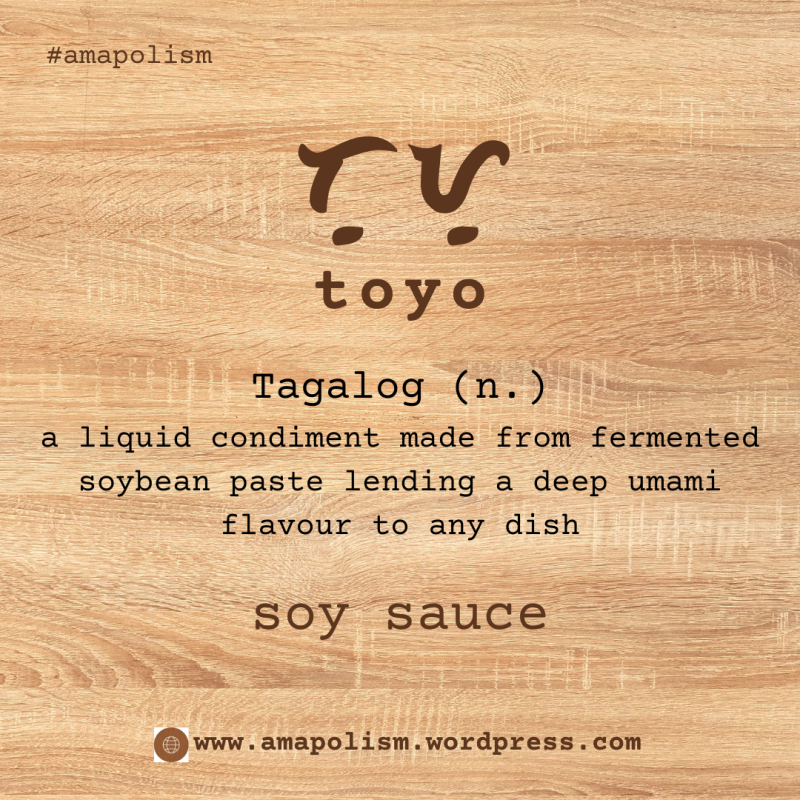 soy sauce is toyo in Tagalog. amapolism Katutubo 101 pre-colonial baybayin cards Filipino English vocabulary by Amrey Boquiren.