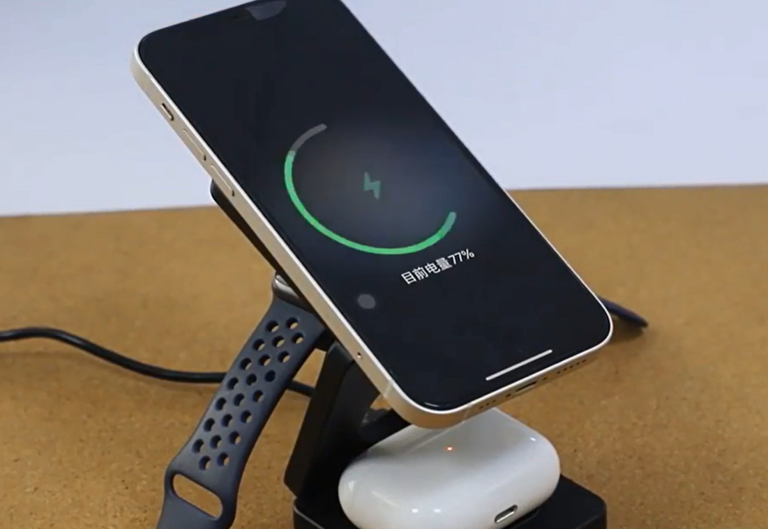 Chargeur sans fil magnétique pliable de Smartphone, Androïde, Montre, Ecouteur Bluetooth 15W - 3 dans 1