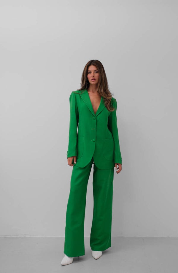 Completo giacca blazer con pantaloni pieghettati in vita - Verde