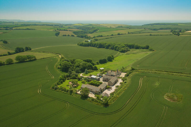 Ariel view of Devon holiday home looking to the coast