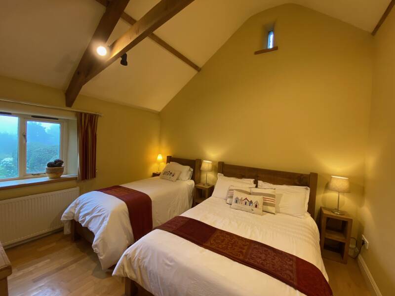 Holiday home bedroom with distant sea views