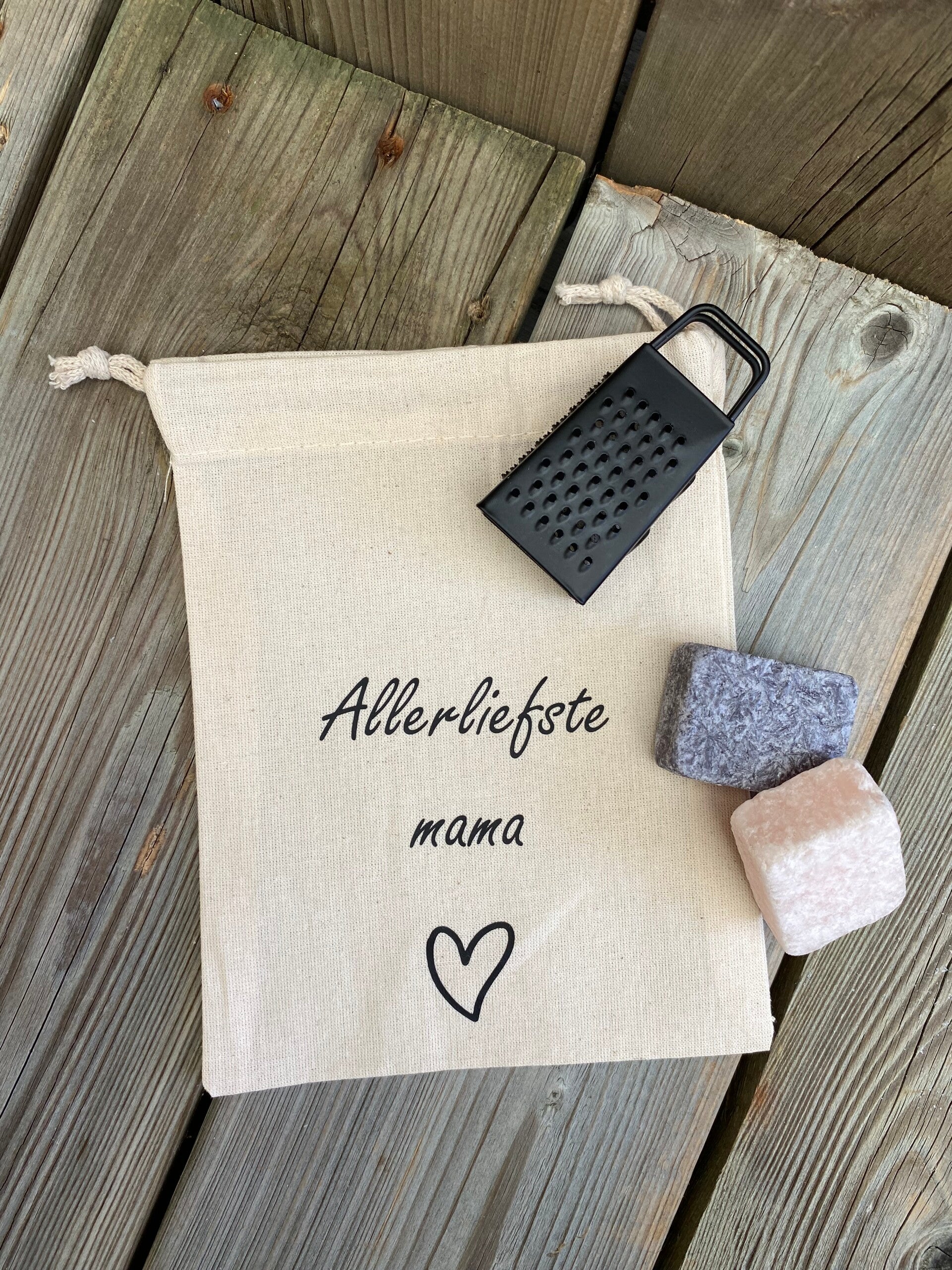 Cadeauzakje ''Allerliefste mama'' + rasp en 2 amberblokjes