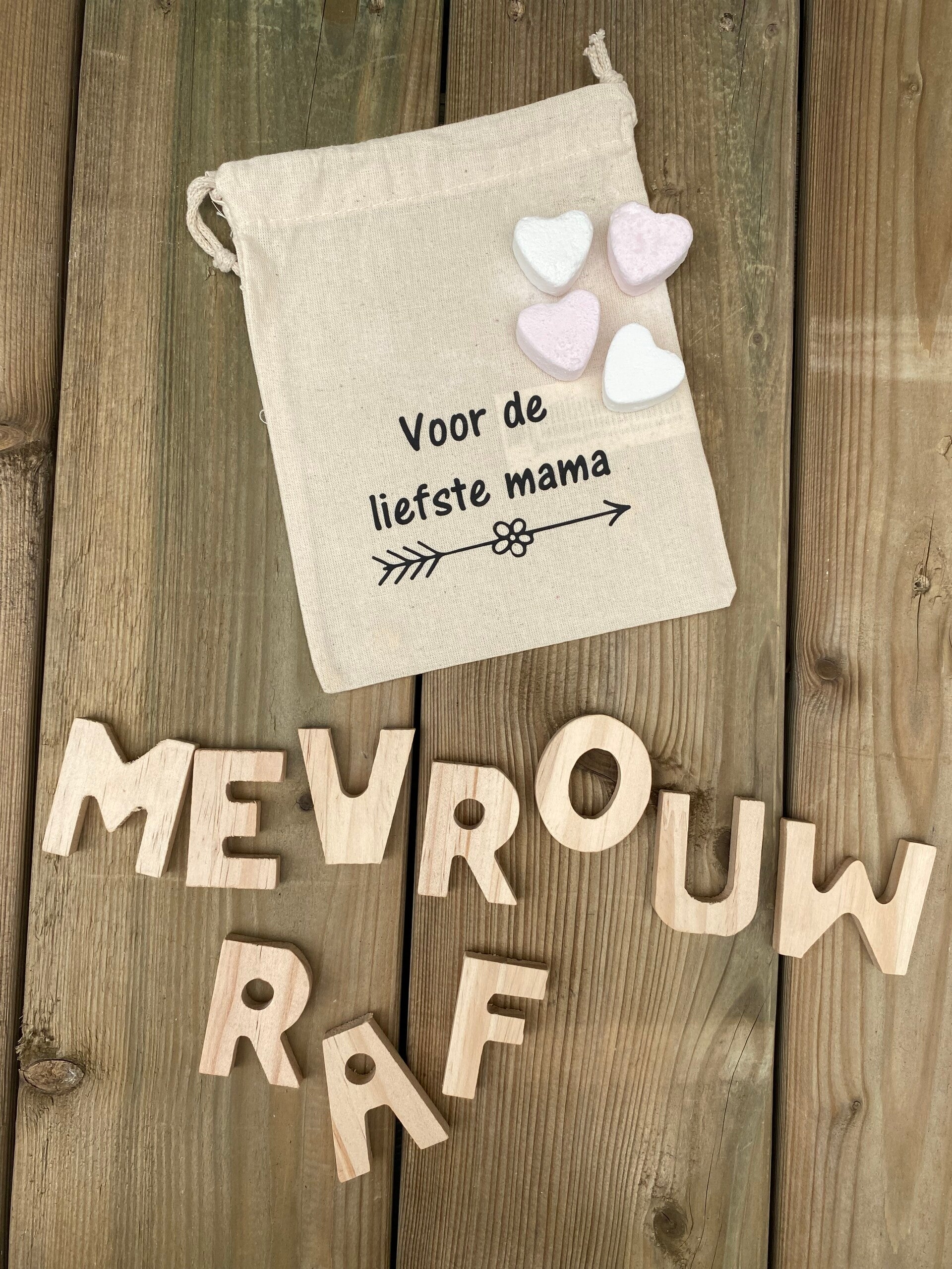 Cadeauzakje ''liefste mama'' + bad hartjes