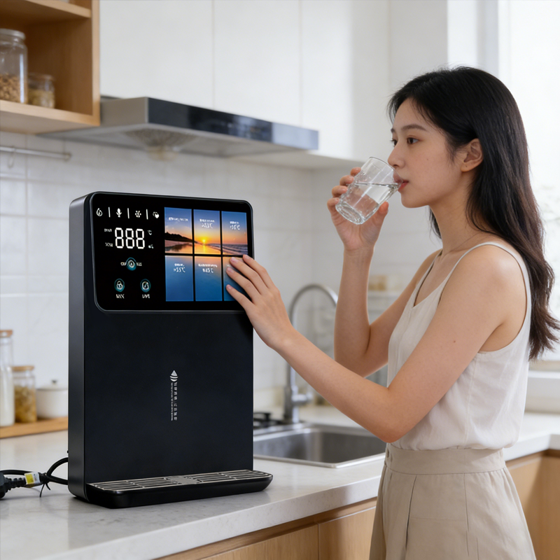Wall-mounted hot and cold water dispenser, energy-saving, safe and smart, black, easy to use. Customizable.