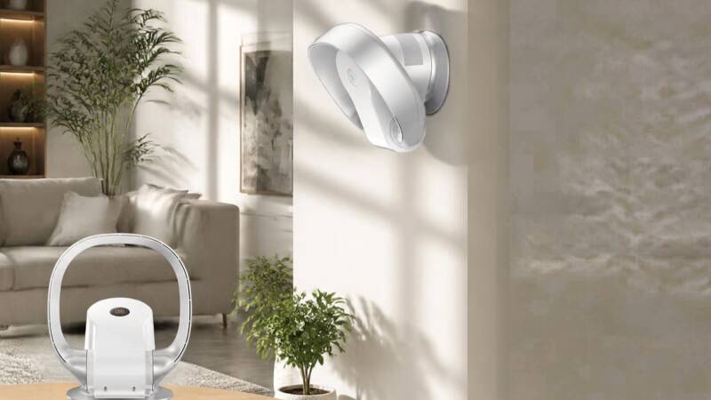 Model: ZL-CR310F, 2-in-1 Electric Air Circulator Fan (Table/Desk or Wall-Mounted), Bladeless, With Digital Remote Control Power: 26W, Voltage: 110-120V / 220-240V Power Source: Battery, USB; Air Speeds: 7; Foldable Design; With Timer; Adjustable Height.