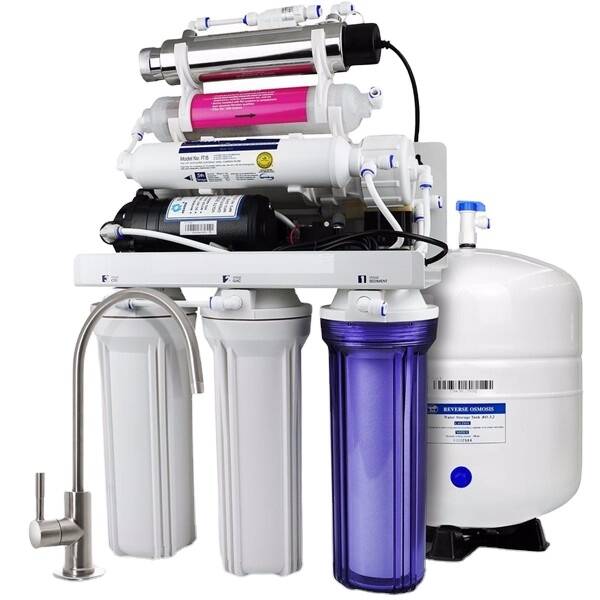 Model ZK-881, 100G, water purifier 3.2 tank pressure, 8 stages, PP+GAC+1PP+RO+T33+UV+mineral+alkaline