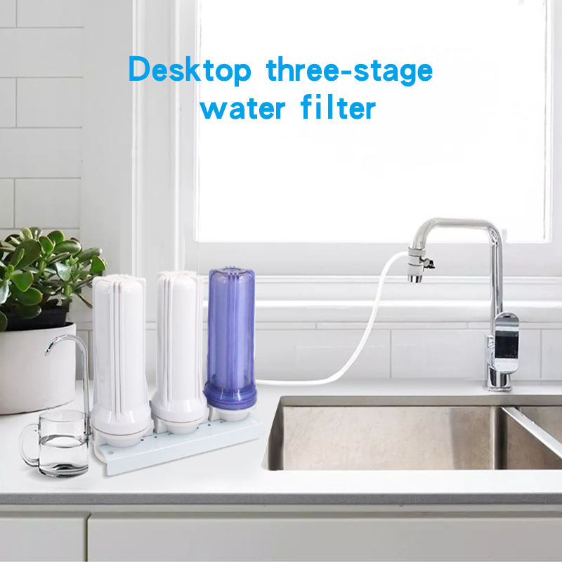 Model: ZK-884, 3-stage under-sink water purifier, explosion-proof housing, 10" universal filter, self-cleaning, 90L/H flow rate, PP+GAC+CTO