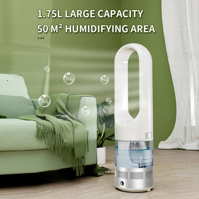 Bladeless, smart 3-in-1 fan with humidifier and UV light, 110v/50w, 8 speed settings, electric. Customizable.