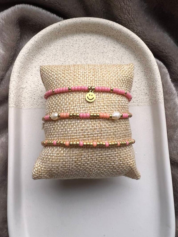 Dames set armbanden Happy Smile  (Elastisch)