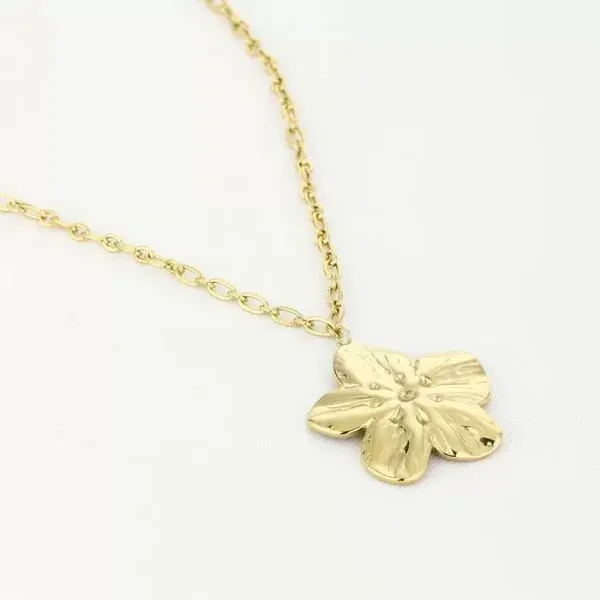Lange schakelketting met bloem goud