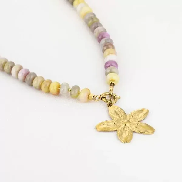 Kralen Ketting met bloem - naturel
