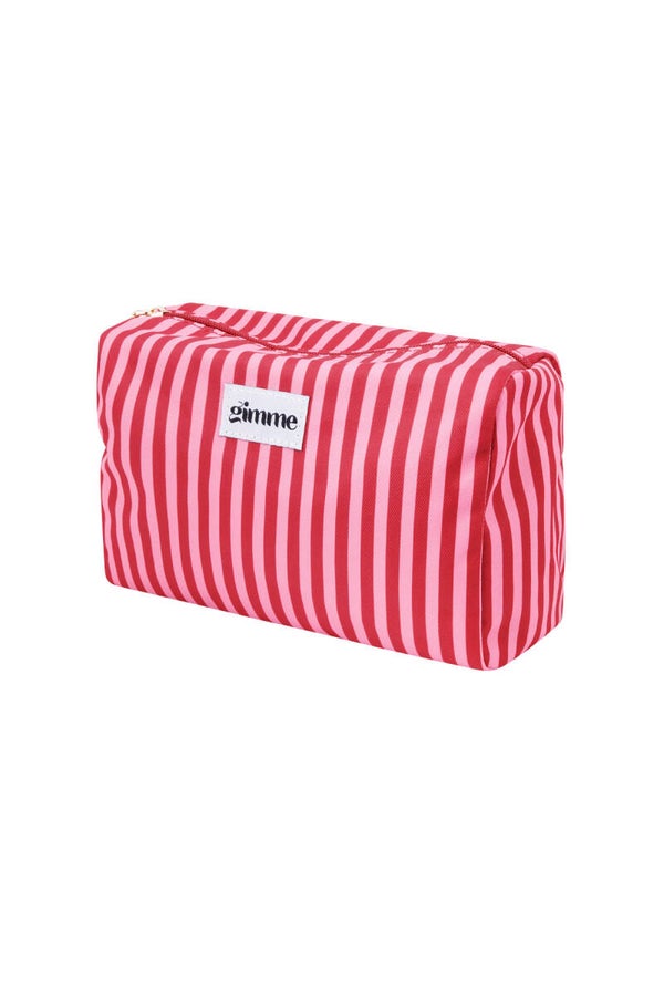 Toilettas groot model roze/rood smalle streep