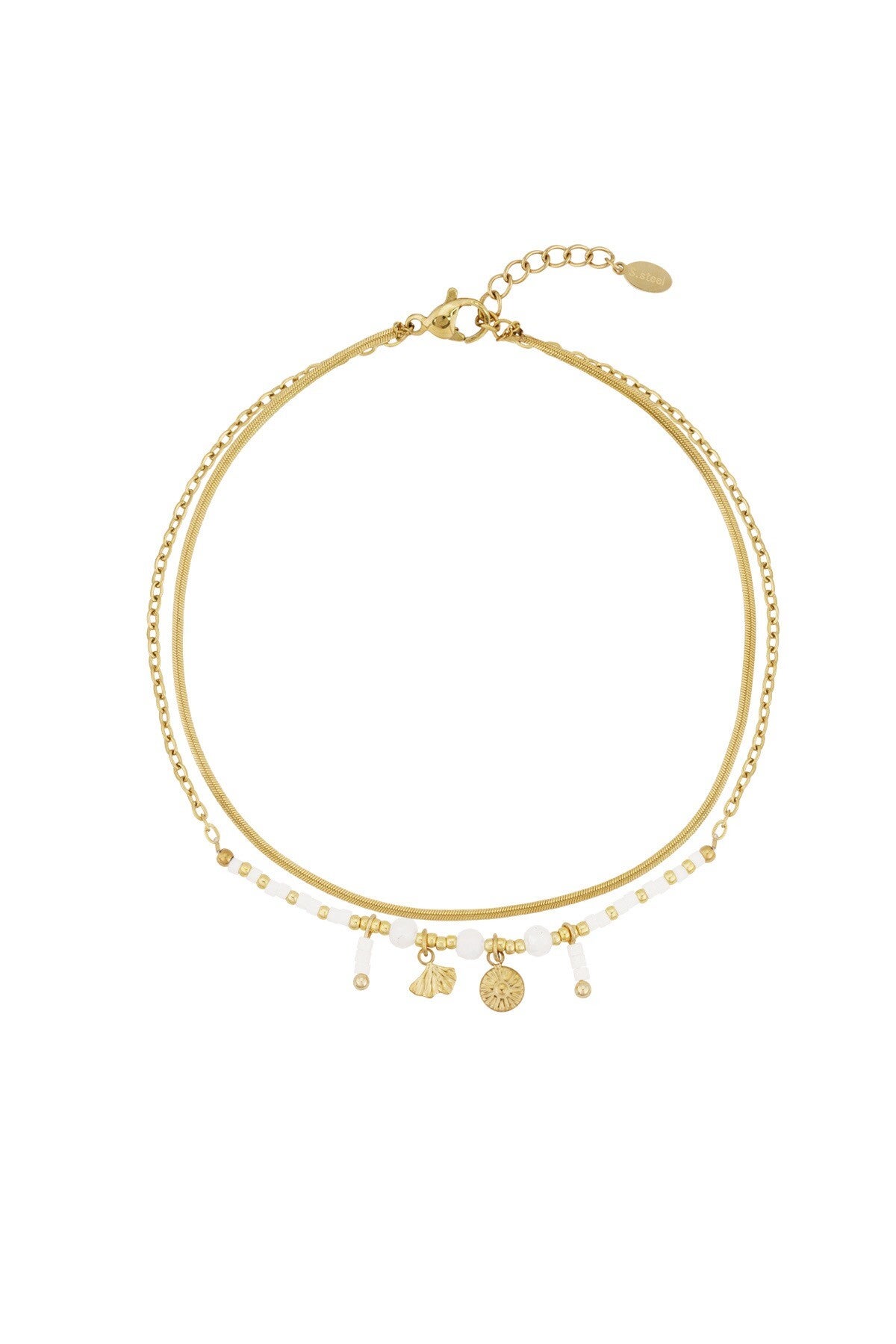 Enkelbandje white pearly gold