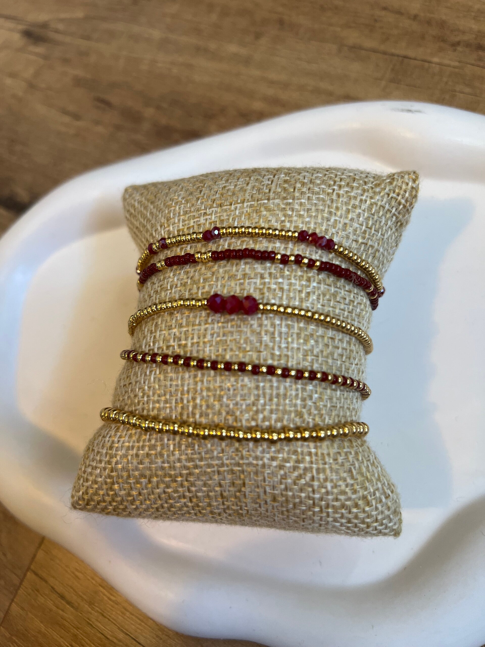 Dames set armbanden burgundy  goud  (Elastisch)