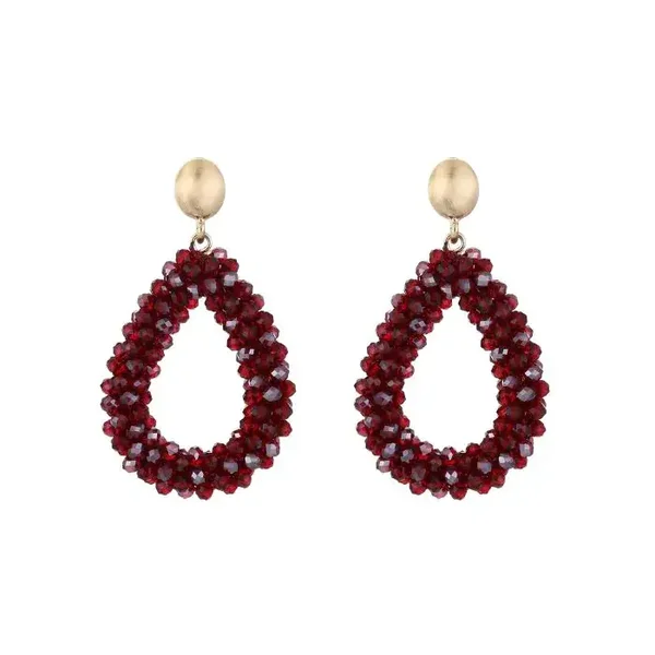 Oorbellen burgundy beads goud
