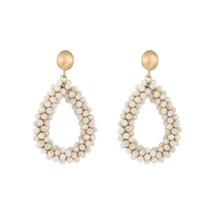Oorbellen beige beads goud
