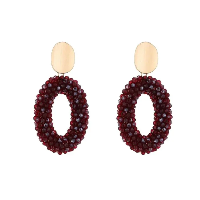 Oorbellen burgundy oval goud