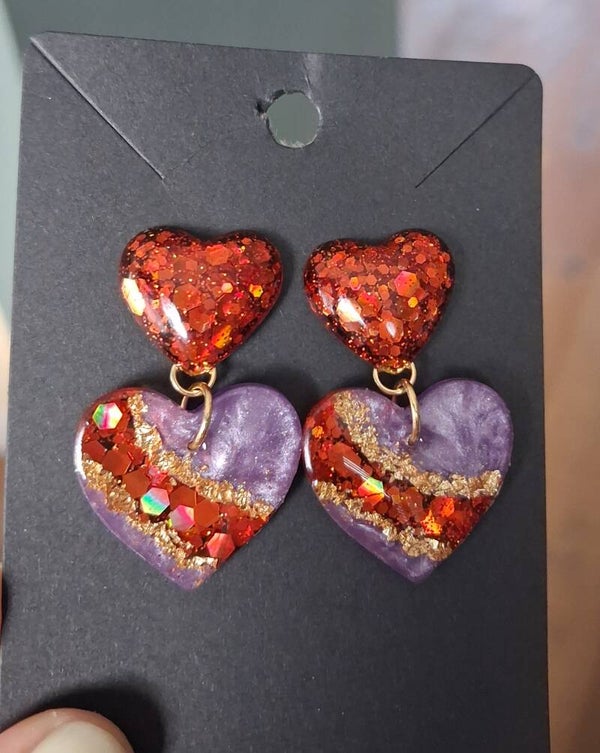 'Lilac hearts' oorbellen