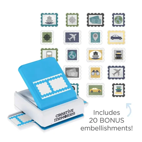 Postage Stamp Border Punch w/ BONUS Mini Embellishments (20/pk)