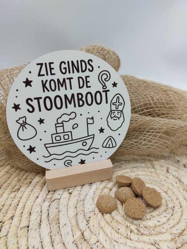 Zie ginds komt de stoomboot decoratiebordje