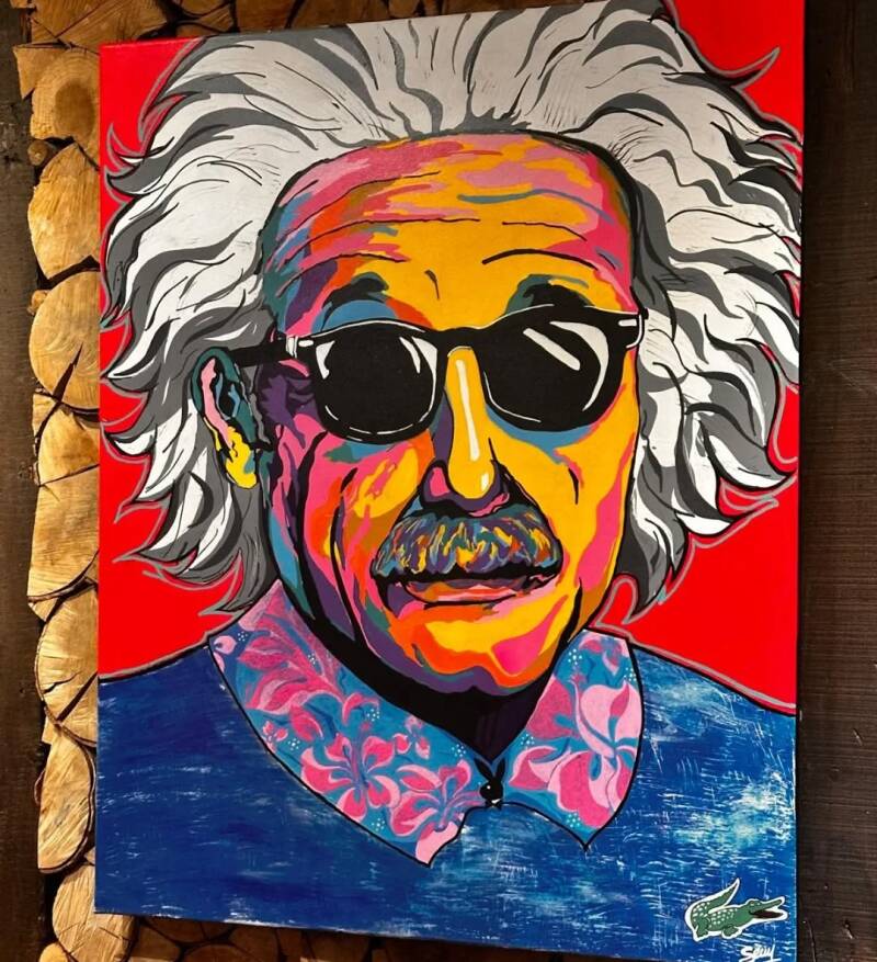 Portrait pop art d’Albert Einstein peint par Jean-Philippe Servy.