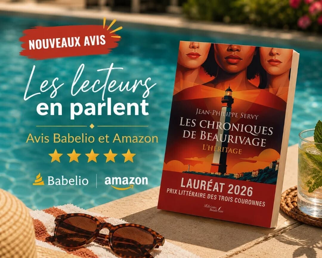 Avis lecteurs Amazon sur Les Chroniques de Beaurivage : L'Héritage de Jean-Philippe Servy. Retours de lecteurs attribuant 5 étoiles au roman, thriller psychologique et drame familial récompensé par le Prix Littéraire des Trois Couronnes 2026. Commentaires