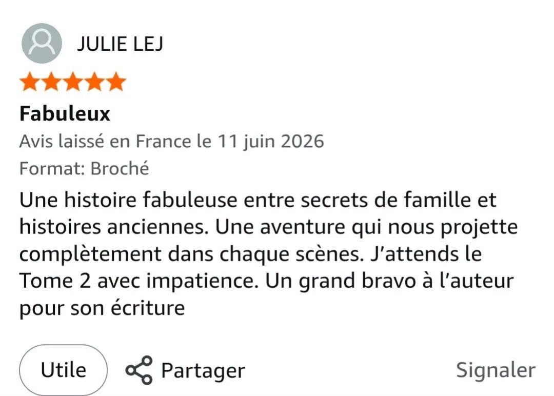 Avis lecteurs Amazon sur Les Chroniques de Beaurivage : L'Héritage de Jean-Philippe Servy. Retours de lecteurs attribuant 5 étoiles au roman, thriller psychologique et drame familial récompensé par le Prix Littéraire des Trois Couronnes 2026. Commentaires
