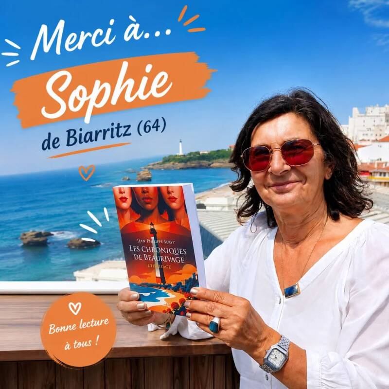 Sophie à Biarritz avec Les Chroniques de Beaurivage, thriller psychologique primé de Jean-Philippe Servy.