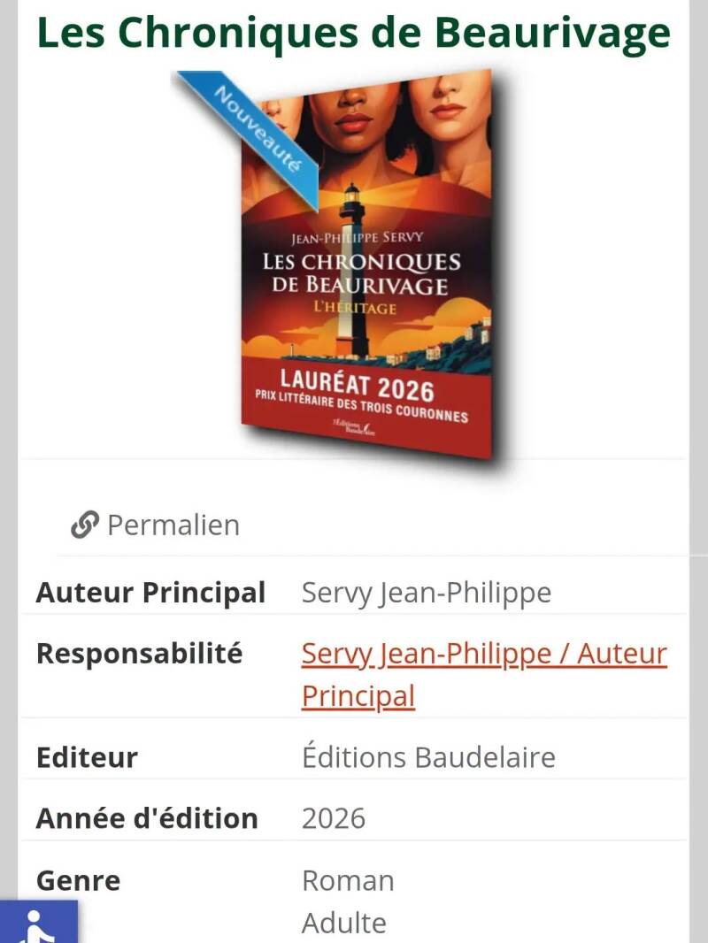 Rédaction      Actualités d’octobre 2026 des Chroniques de Beaurivage – L’Héritage, thriller fantastique de l’auteur français Jean-Philippe Servy : nouveaux avis Amazon, chronique Instagram, entrée à la bibliothèque de Bassussarry au Pays basque et dispon
