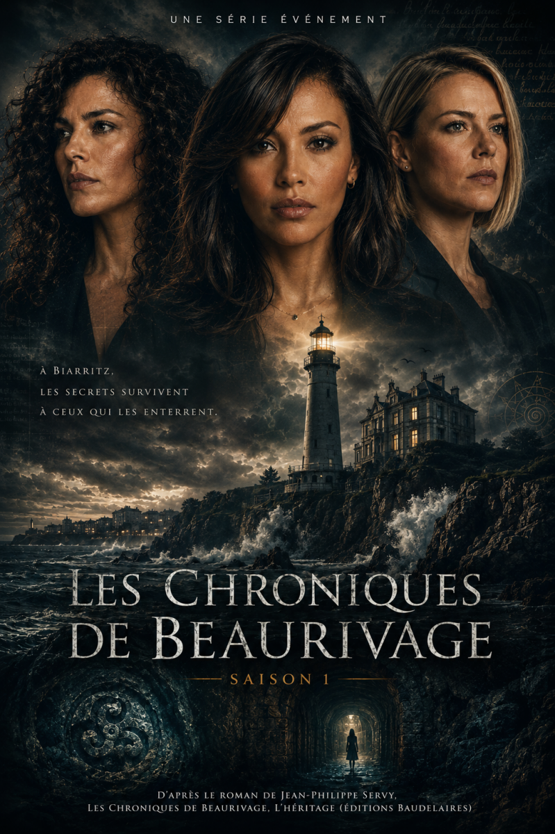 Visuel conceptuel pour le projet d'adaptation en série premium du thriller Les Chroniques de Beaurivage de Jean-Philippe Servy.