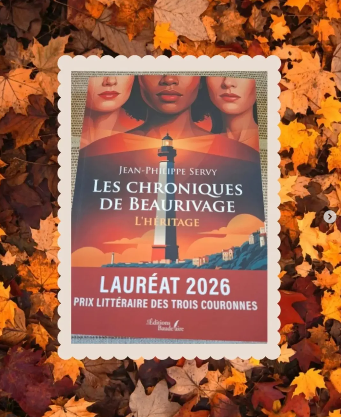 Les Chroniques de Beaurivage – L’Héritage, thriller psychologique de l'auteur français Jean-Philippe Servy, lauréat du Prix littéraire des Trois Couronnes 2026, présenté dans une ambiance automnale.