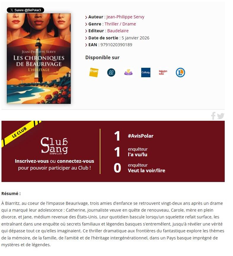 Fiche Les Chroniques de Beaurivage sur le site Bepolar.