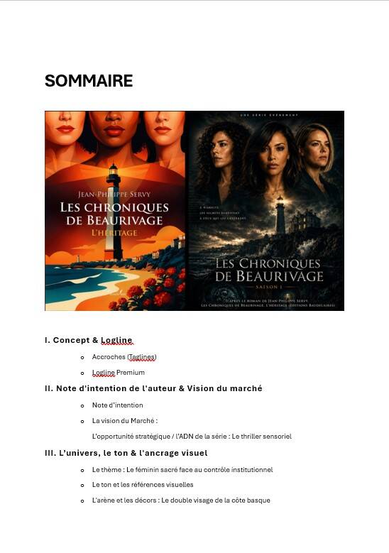 Visuel conceptuel pour le projet d'adaptation en série premium du thriller Les Chroniques de Beaurivage de Jean-Philippe Servy.