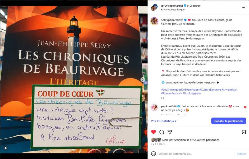 Les Chroniques de Beaurivage – L'Héritage de Jean-Philippe Servy, Coup de cœur Cultura Bayonne Ametzondo et lauréat du Prix Littéraire des Trois Couronnes 2026.