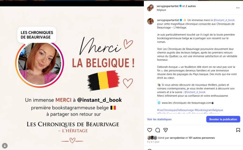 Retour lecteur de Déborah (Instant_d_Book) sur Les Chroniques de Beaurivage. BELQIQUE