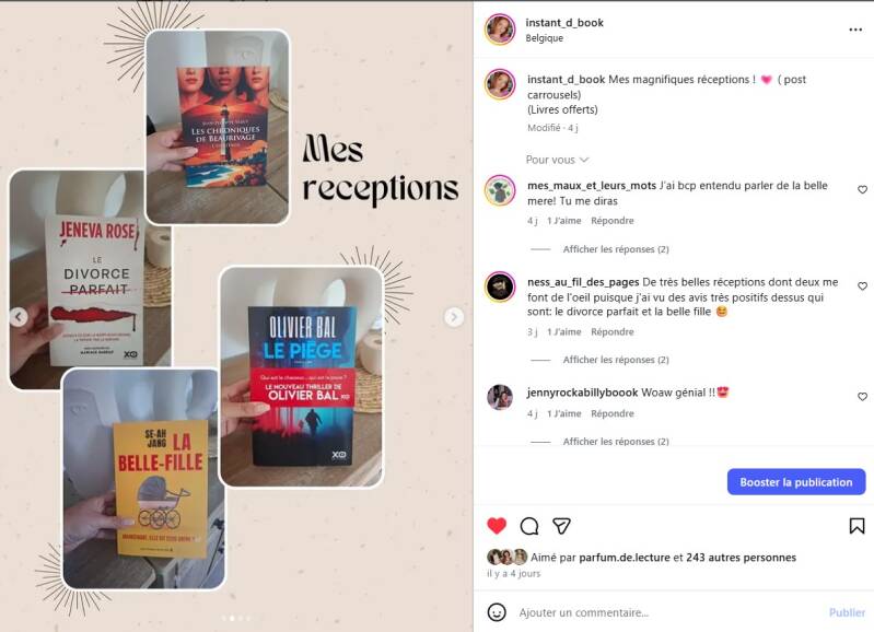 Publication Instagram de la chroniqueuse belge Instant_d_book présentant Les Chroniques de Beaurivage de Jean-Philippe Servy parmi ses réceptions littéraires de juin 2026.