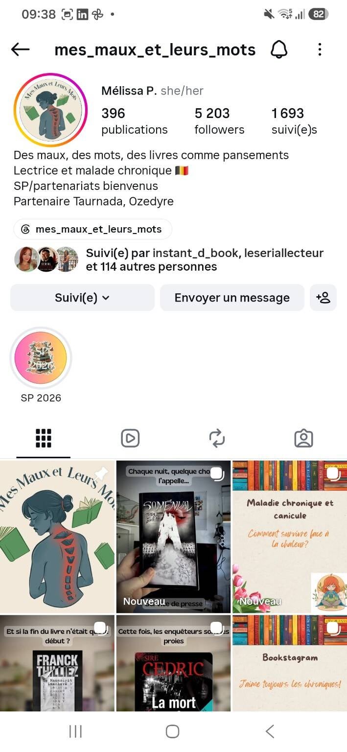 Publication Instagram de la bookstagrammeuse belge Mes maux et leurs mots annonçant la réception en service presse des Chroniques de Beaurivage – L'Héritage de Jean-Philippe Servy. Le visuel présente le roman lauréat du Prix Littéraire des Trois Couronnes