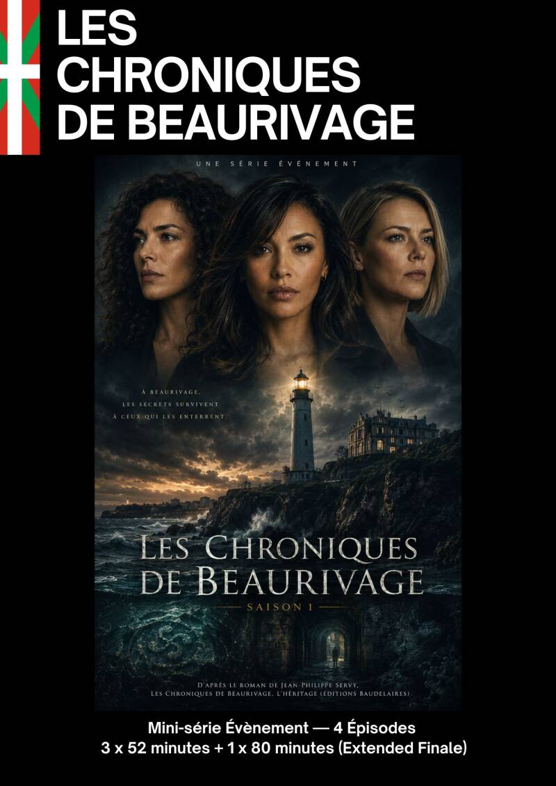 Visuel conceptuel pour le projet d'adaptation en série premium du thriller Les Chroniques de Beaurivage de Jean-Philippe Servy.