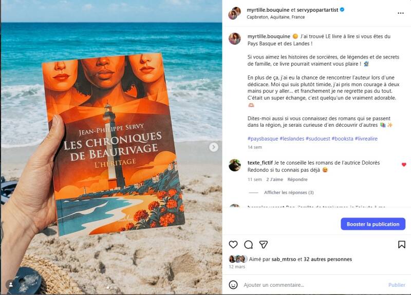 Avis Instagram de Myrtille.bouquine sur Les Chroniques de Beaurivage de Jean-Philippe Servy, désigné Coup de cœur du mois et noté 5 étoiles.