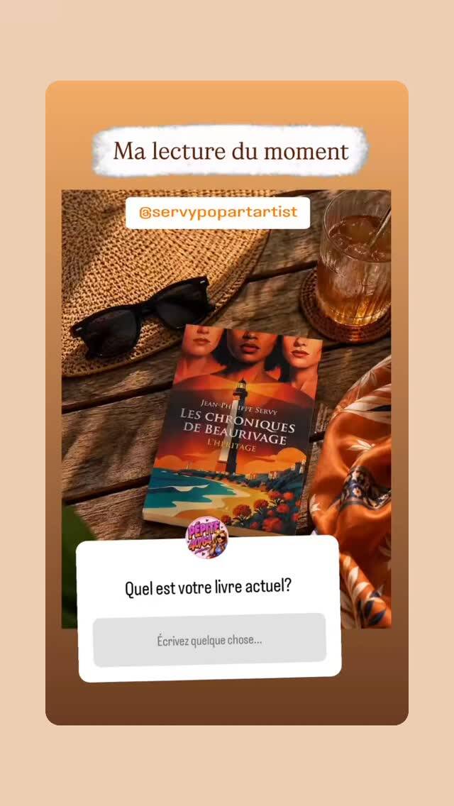 Stories Instagram de Pépi.te4064 présentant Les Chroniques de Beaurivage de Jean-Philippe Servy comme sa lecture du moment avant une rencontre vidéo avec l'auteur en juin 2026.