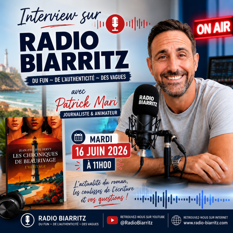 Interview de Jean-Philippe Servy sur Radio Biarritz avec Patrick Mari autour du thriller psychologique Les Chroniques de Beaurivage.